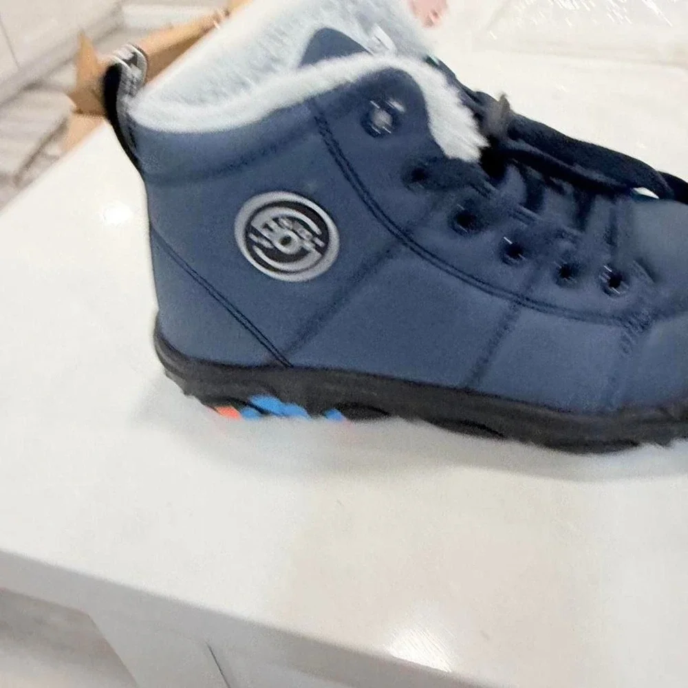 Kids Fleece-Lined Winter Snow Boots - Navy Blue / High Top - Size 1